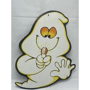 Vintage Tsan Yih Ghost w Light Finger Halloween Die Cut Out Cardboard 14” 1989